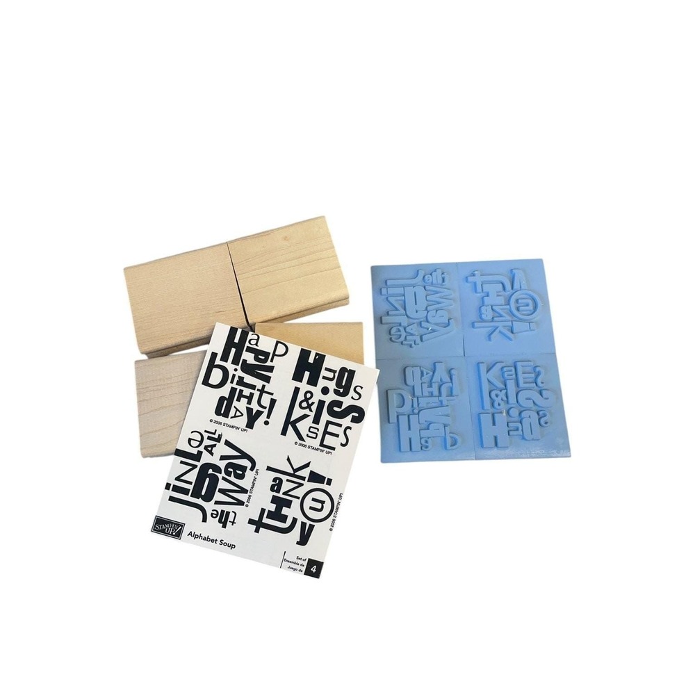 Stampin' Up! Alphabet‎ Soup Wood Mounted Rubber Stamp Set 4-Piece Sentiment